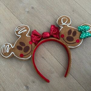 Disney Gingerbread Mickey & Minnie Ear Headband in Red and Green